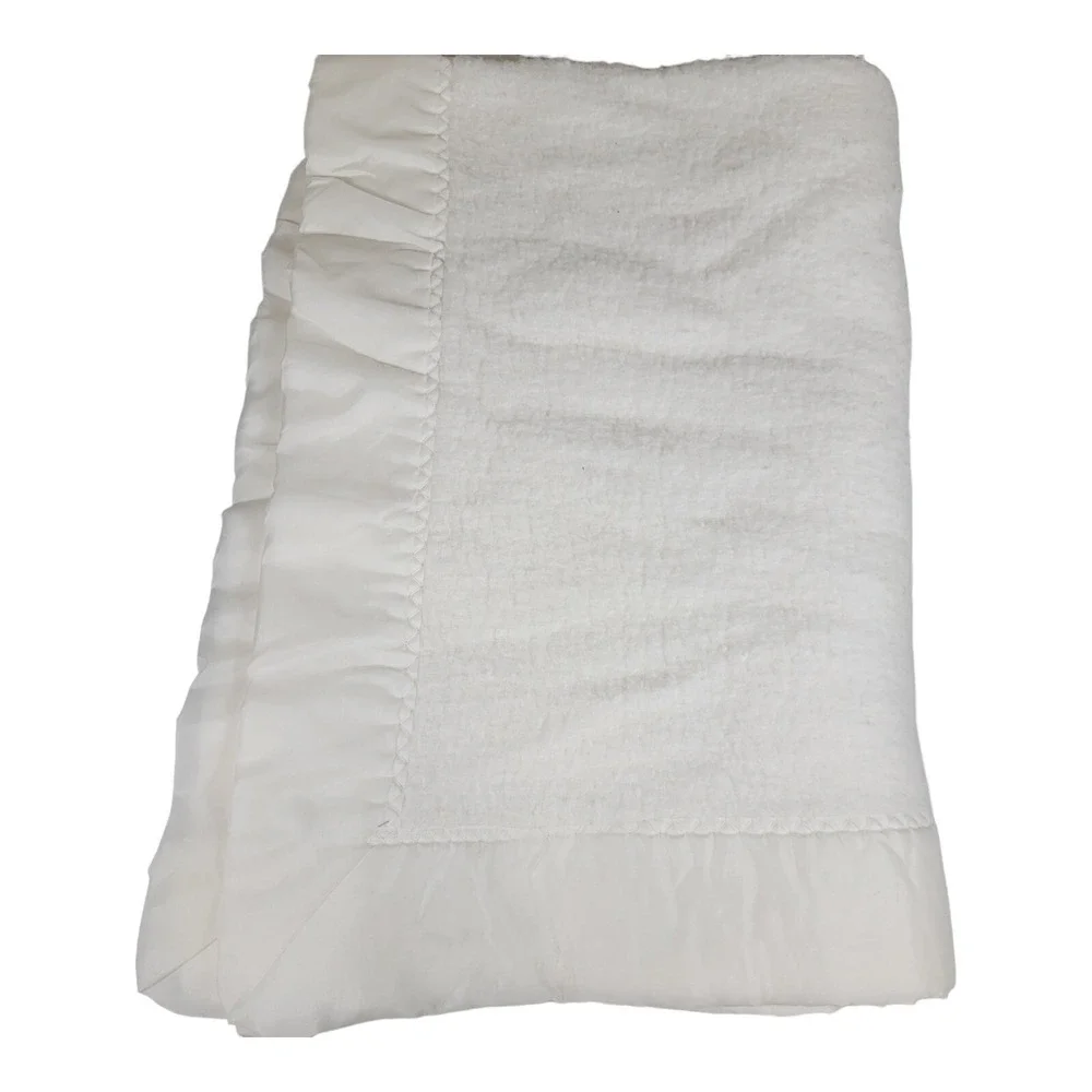 Chatham Soft Acrylic Woven Thermal Baby Crib Blanket 46x34 Satin Trim‎ Vtg White